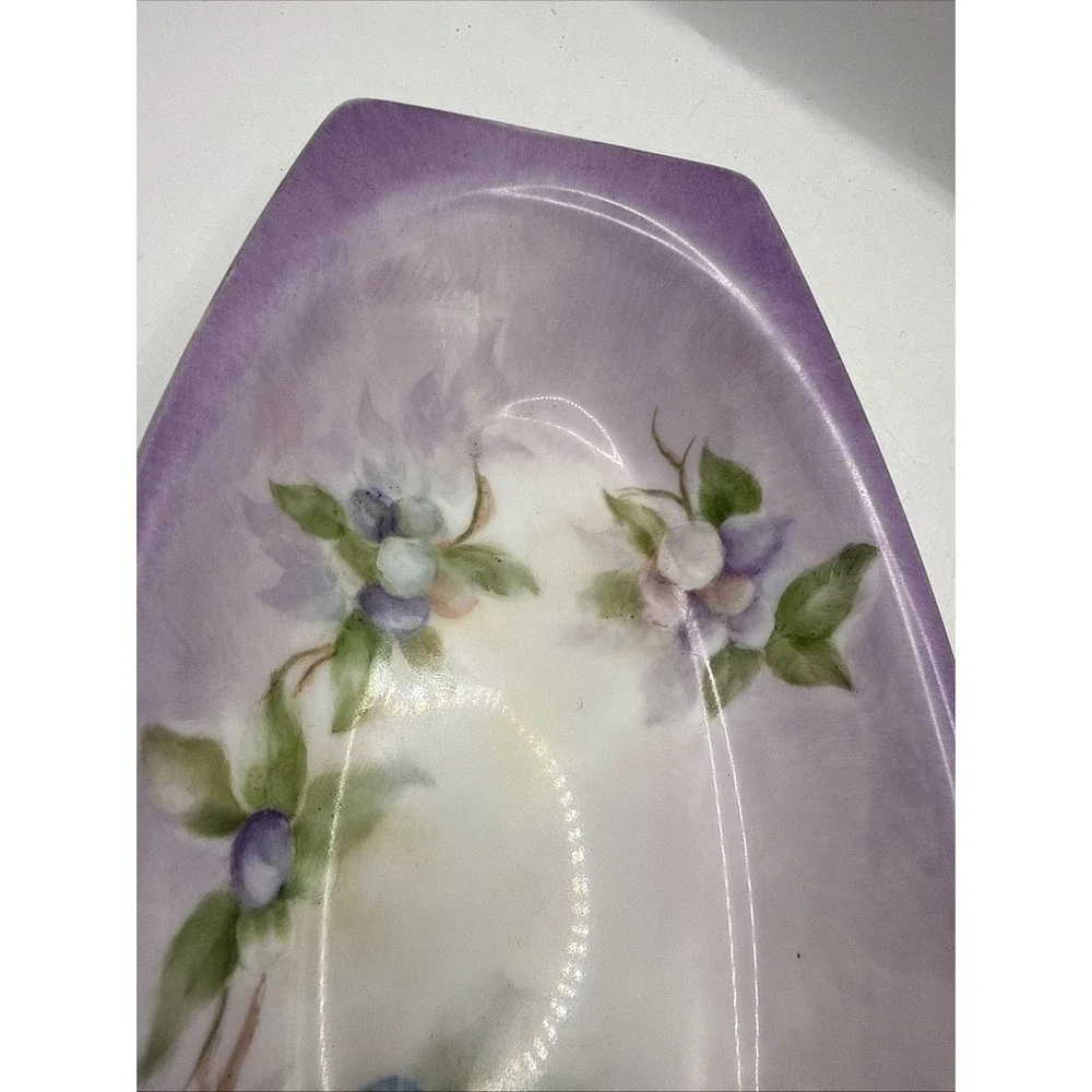 Antique Hand Painted Violet Porcelain Trinket Tray Dish Dresser Tray 9
